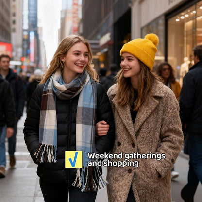 Plaid Winter Scarf for Women, 74X20 Inches, Soft Acrylic-Cotton Blend, Classic Design