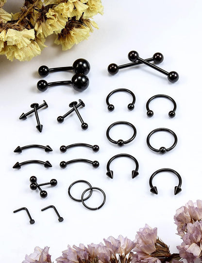Vsnnsns Piercing Kit 316L Surgical Steel Body Jewelry Piercing Kit with 12G 14G 16G 18G 20G Piercing Needles Use for Nose Septum Lip Tongue Belly Eyebrow Rings Ear Piercing Kit Silver Black Rainbow