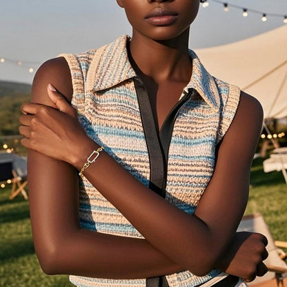 18K Gold Bracelets for Women, Adjustable Waterproof Non-Tarnish Titanium Chain with Pavé AAA+ CZ Accent, Dainty Gold Plated Paperclip Bracelet Jewelry Christmas Gifts