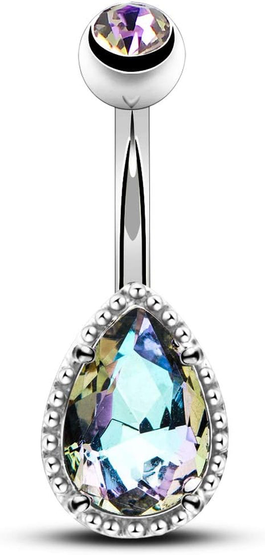 OUFER 14G Surgical Steer Belly Button Rings Tear Drop CZ Gem Navel Rings Belly Jewelry