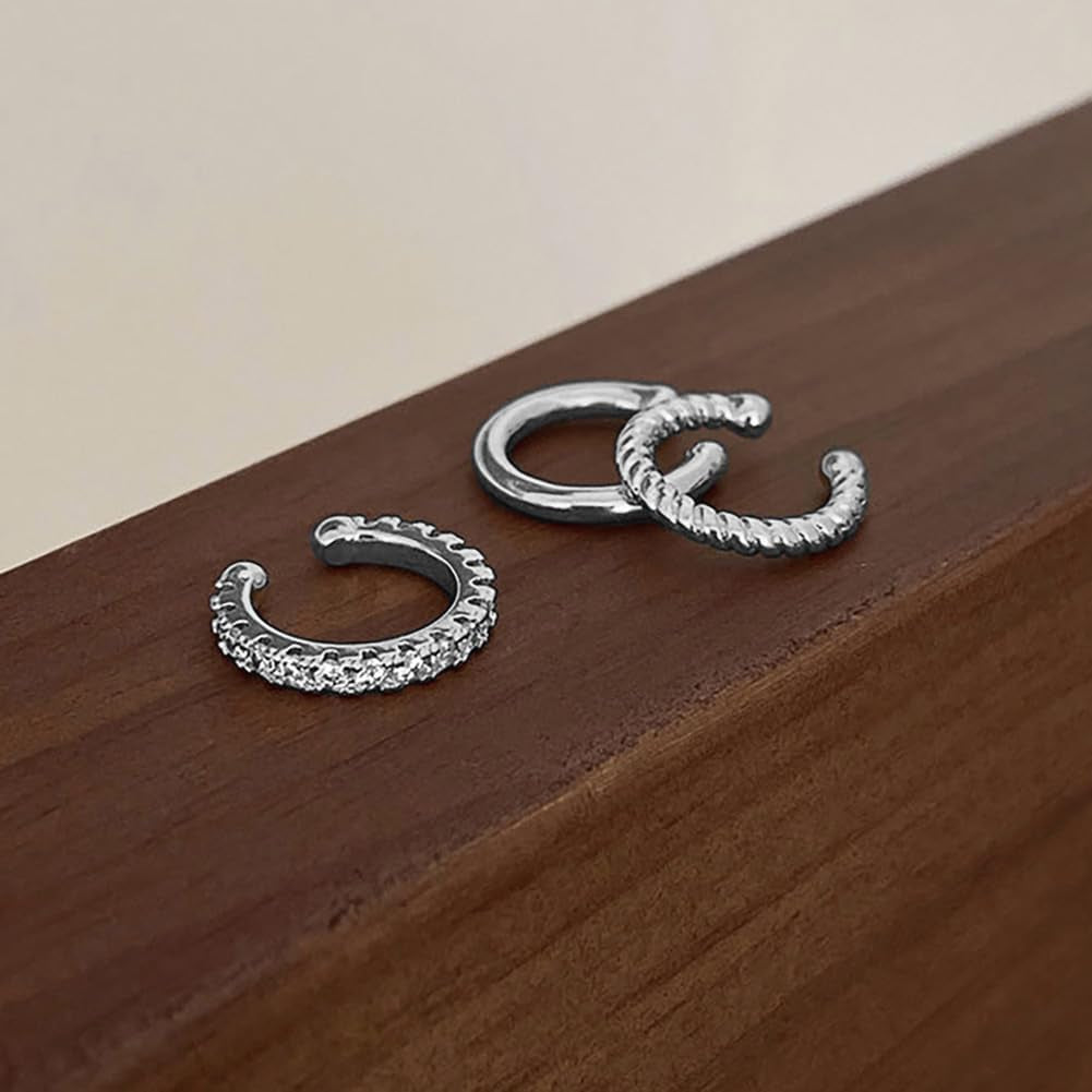 3Pcs Ear Cuffs Non Piercings, Teen Gifts Trendy Stuff Gold Silver Clip on Cuff Earrings Set Gifts for Teens Women Fashion Jewelry