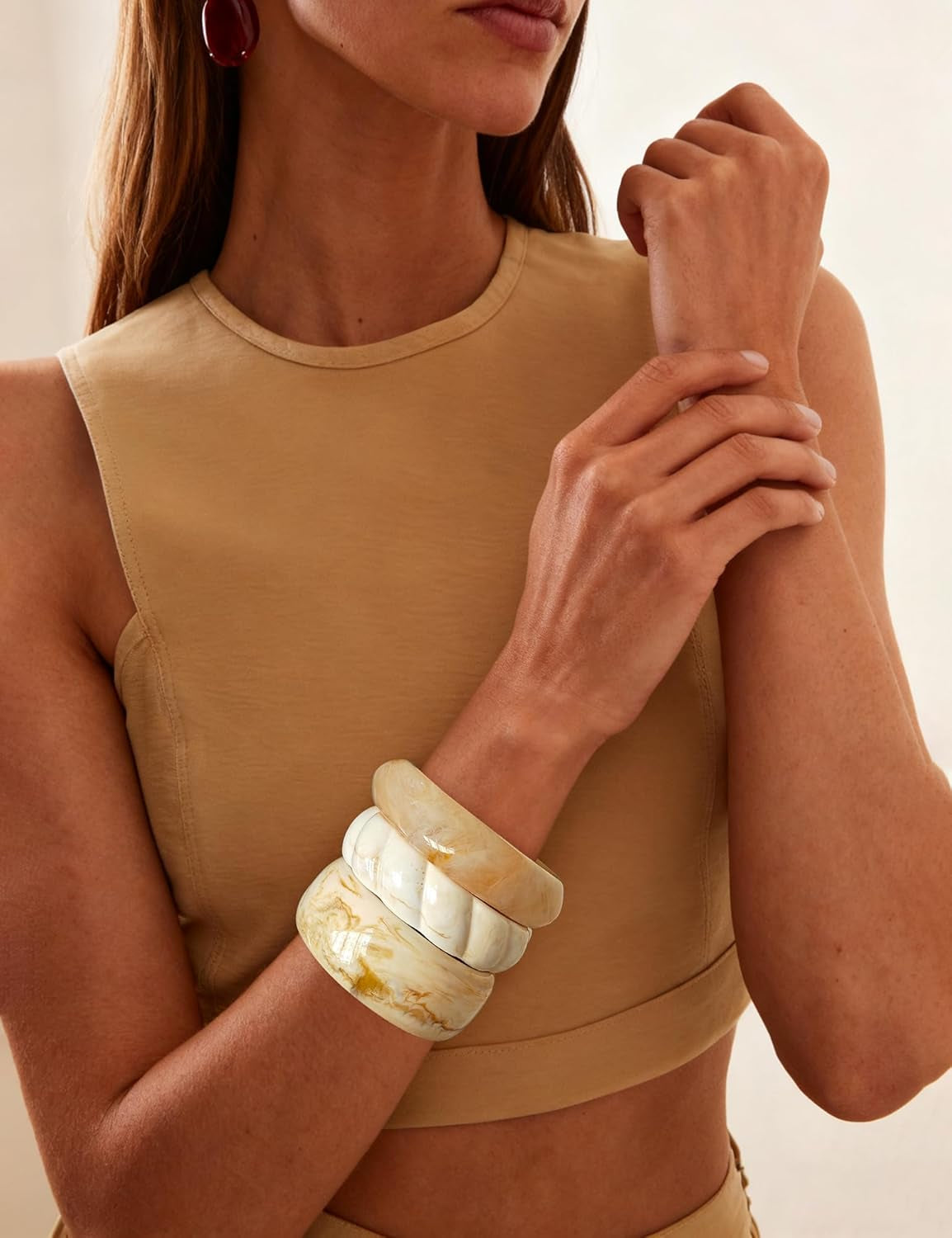 3PCS Colorful Acrylic Resin Bangle Bracelet for Women Boho Geometric Acetate Plate Bracelet Trendy Christmas Jewelry