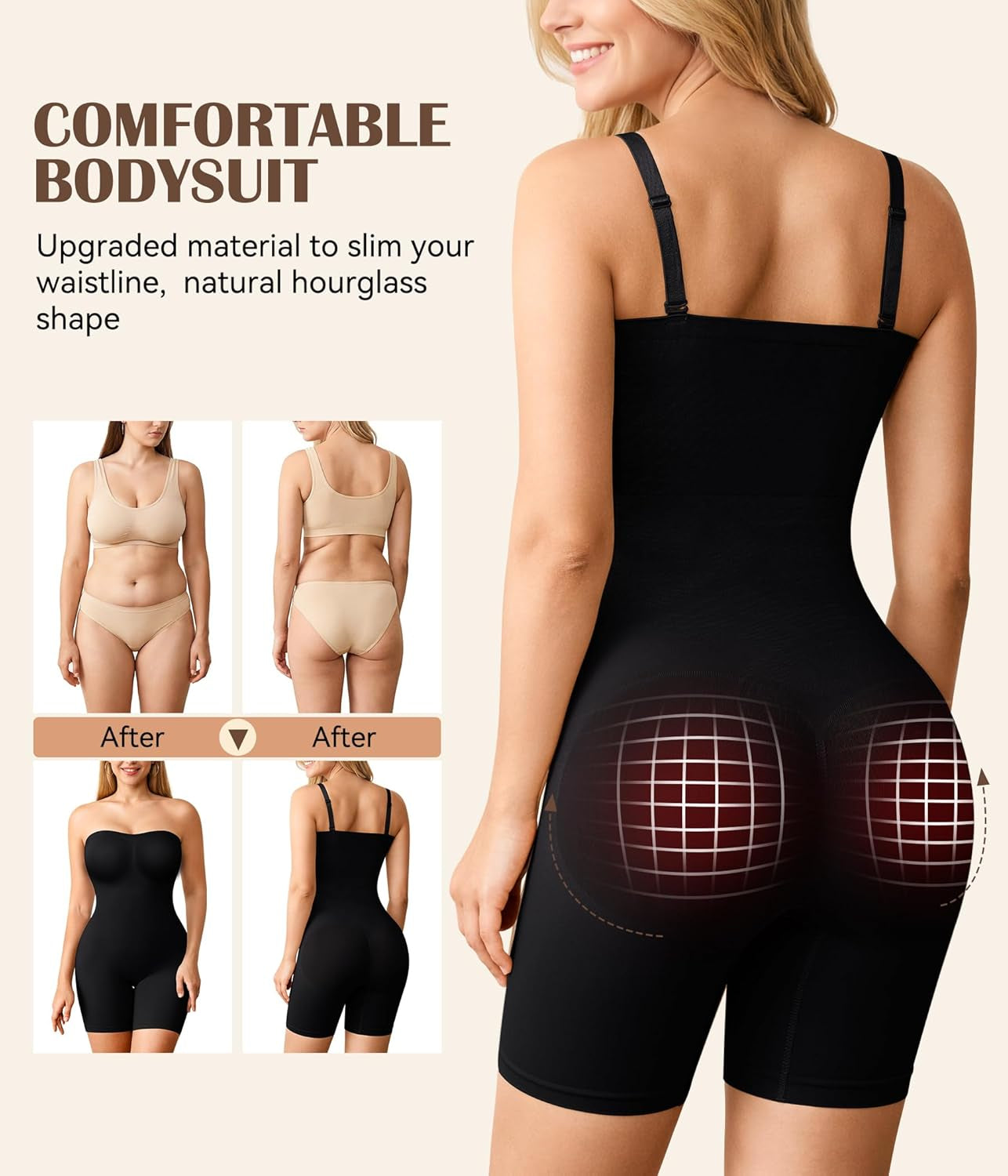 Strapless shapewear bodysuit with anti-slip edge security