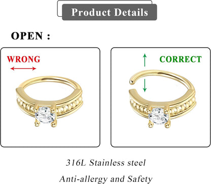 UBGICIG 9Pcs 20G Stainless Steel Nose Rings Hoop for Women Men Paved CZ Cute Cartilage Helix Earrings Body Piercing for Nose Ear Gold Silver