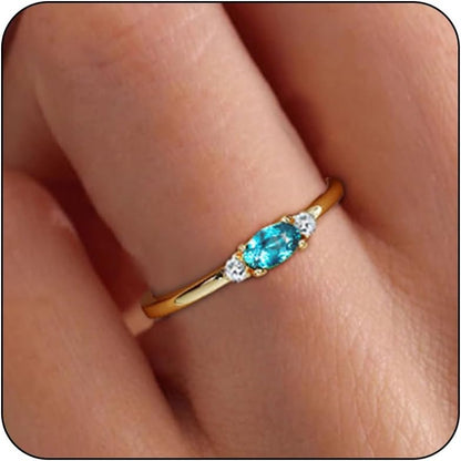 14K Gold Plated Birthstone Rings for Women Dainty Cute Stackable Rings Non Tarnish Thumb CZ Emerald Green Gemstone Ring Jewelry Birthday Christmas Gift for Mother Daughter Band Size 6-11