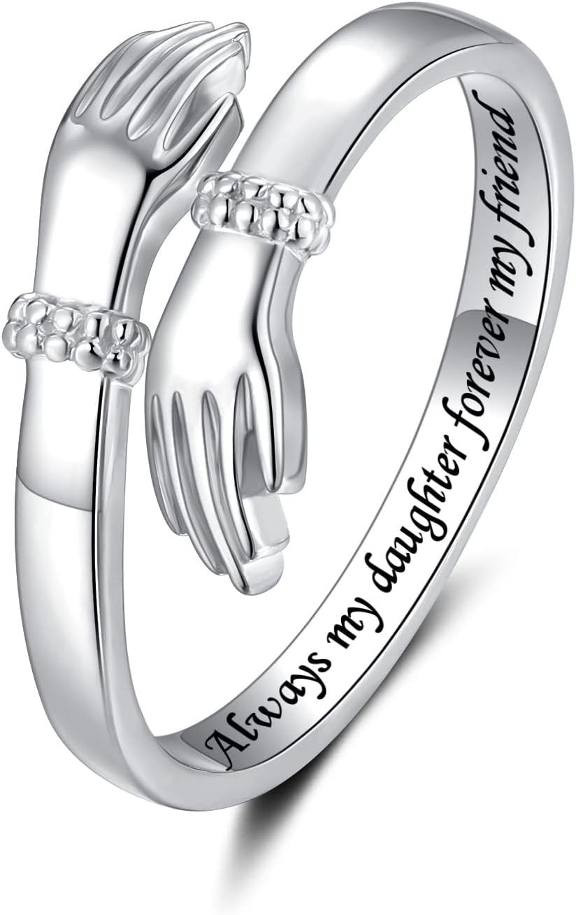 Step Forward Hug Ring for Women Sterling Silver, Adjustable Silver Hand Rings for Her, Birthday Anniversary Christmas Thanksgiving Day Gift Jewelry