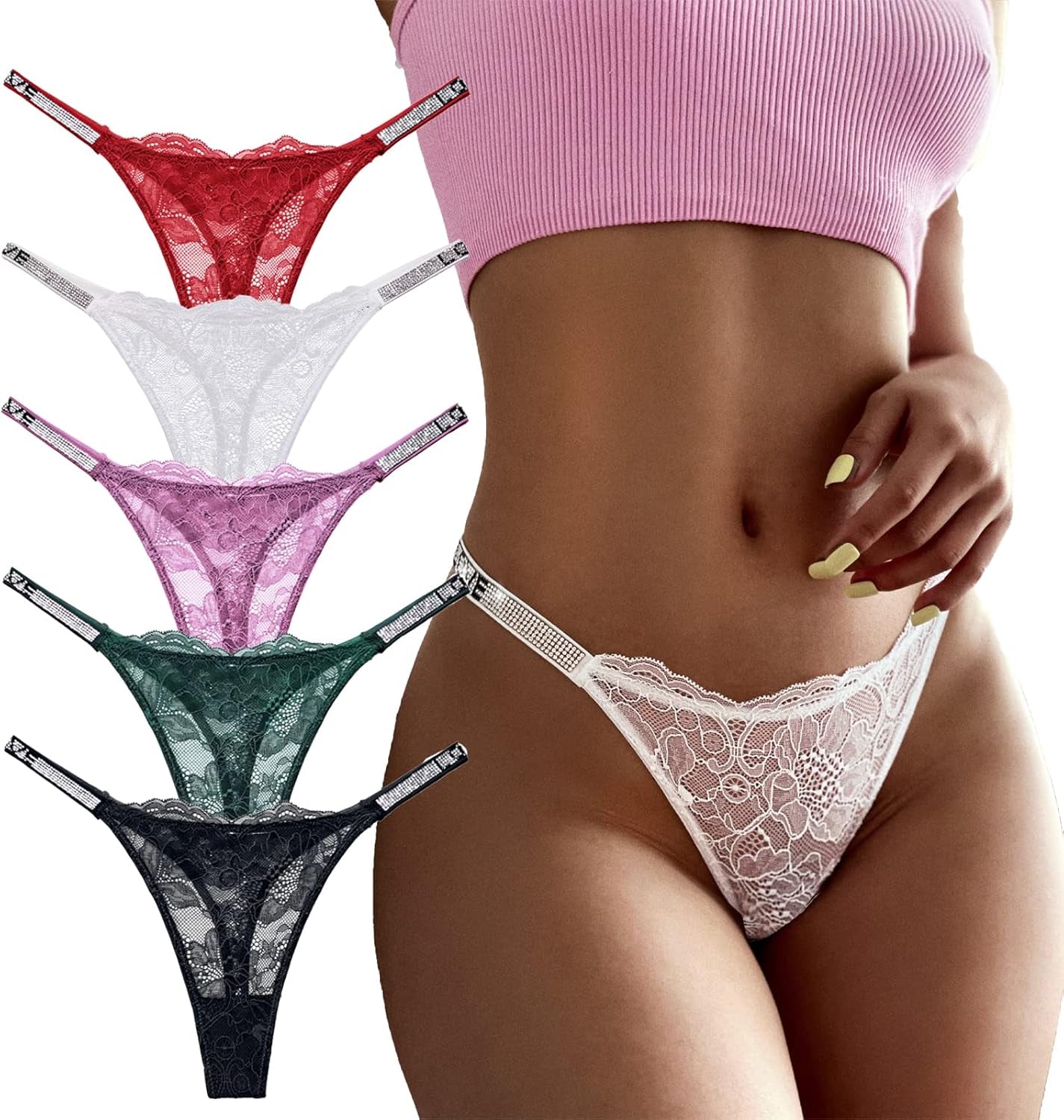 Meshal Sexy G-String Thongs for Women Cotton Panties T Back Underpants 5Pack Hipster