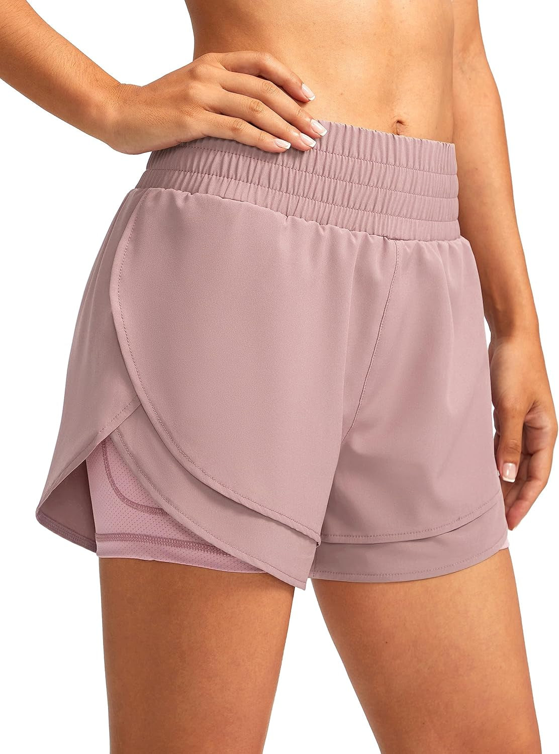 Soothfeel Women'S 2 in 1 Running Shorts High Waisted Athletic Shorts Exercise Gym Workout Shorts for Women with Pockets