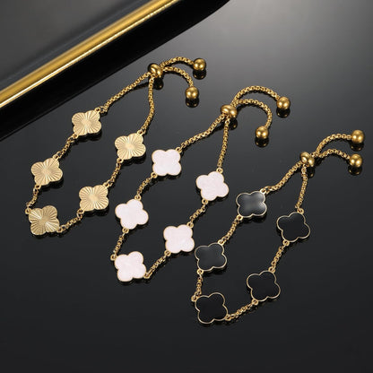 Clover Bracelet for Women 18K Gold Plated White/Black/Gold Flower Four Leaf Clover Bracelets Trendy Adjustable Jewelry Luky Gifts for Women