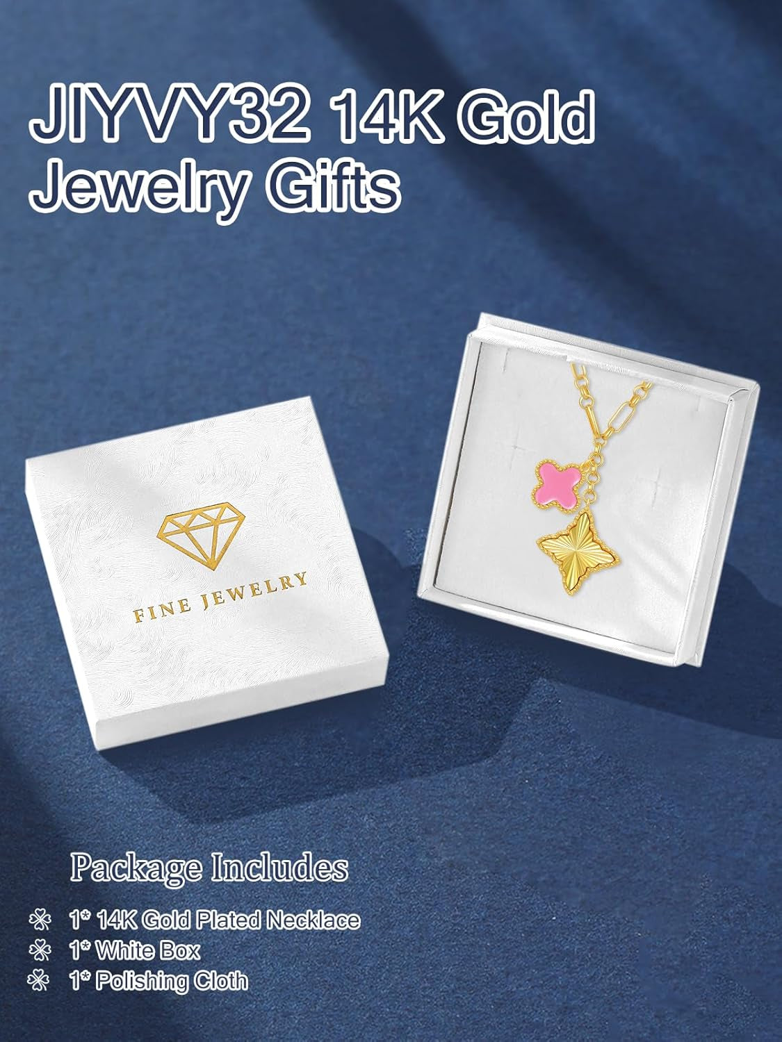 Clover Necklace for Women, 14K Gold Four Leaf Clover Pendant Necklaces Lucky Dainty Trendy Jewelry Gifts for Women