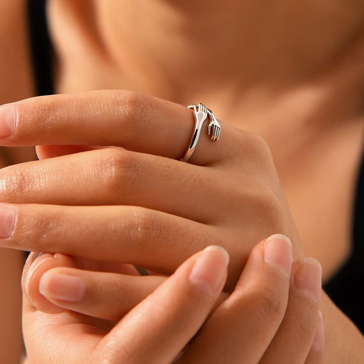 Adjustable stainless steel granddaughter ring on finger