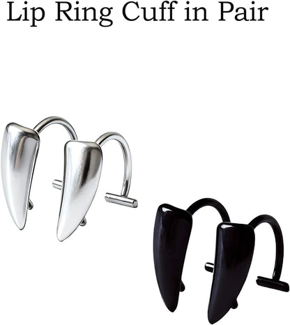 Fake Lip Piercing Faux Lip Ring Cuffs Clip on Faux Snake Bites Hoops Non Piercings Jewelry Vampire Teeth Fangs