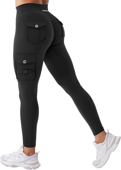 YEOREO Coreflex Workout Cargo Leggings with Pockets for Women Hidden Scrunch Butt Lifting Leggings Gym Yoga Pants