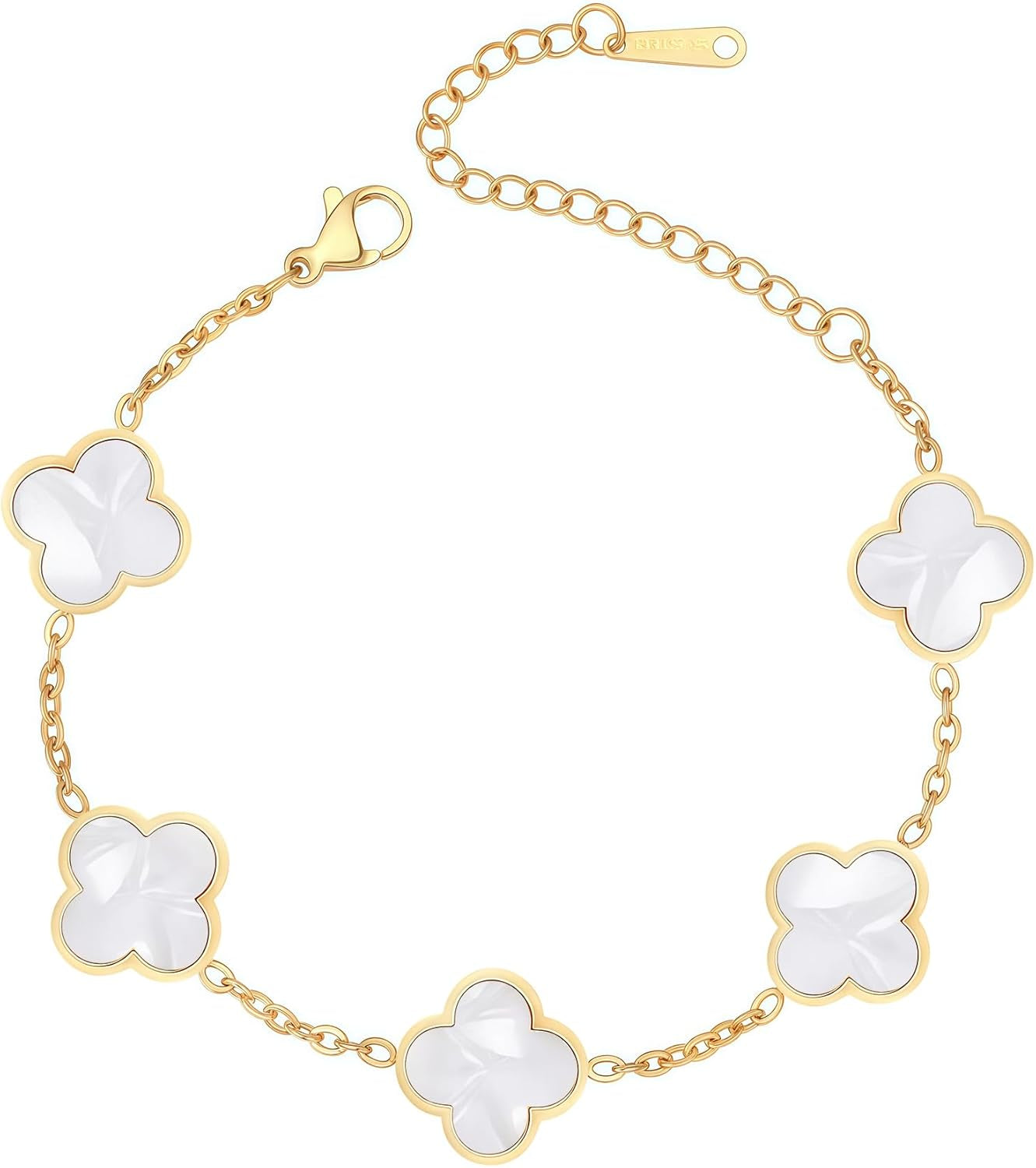 (Sturdy Version) 18K Gold Plated Bracelets for Women Men (Double Sided) Four Leaf Clover Cute Trendy Lucky Braclet (Adjustable) Fit Wrist within 8 Inch, Gold White Black Green Blue Red Pink