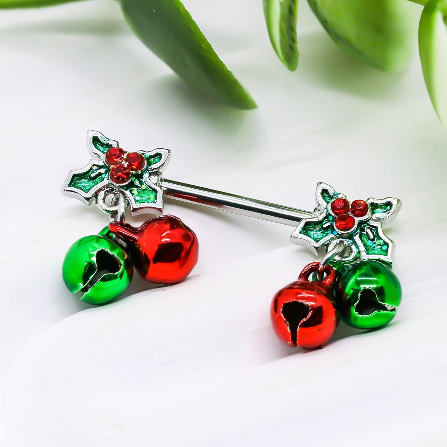 14G Christmas Nipple Barbell Jingling Bell Ring 316L Surgical Stainless Steel Women'S Nipple Rings for Christmas Body Piercing Jewelry