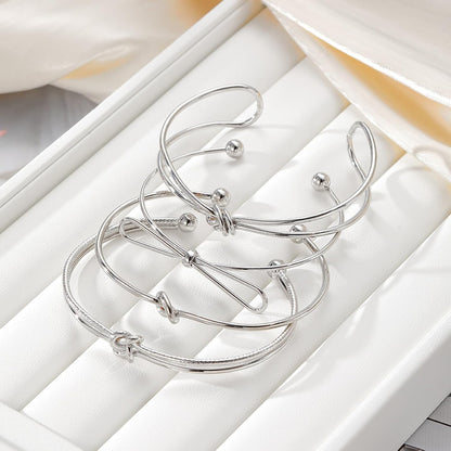 Silver Knot Bangle Bracelets for Women Dainty Knot Cuff Bangle Bracelet Set Adjustable Open Love Knot Bracelet Non Tarnish Waterproof Jewelry