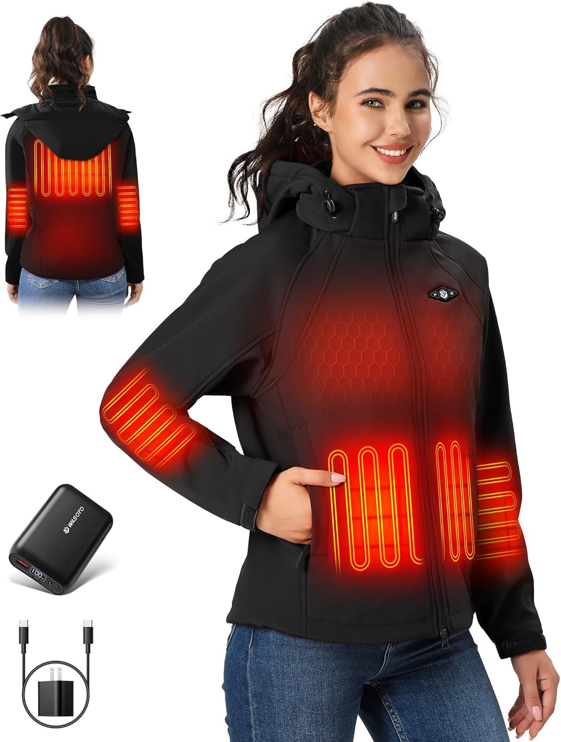 WASOTO heated jacket for women in slim fit black design