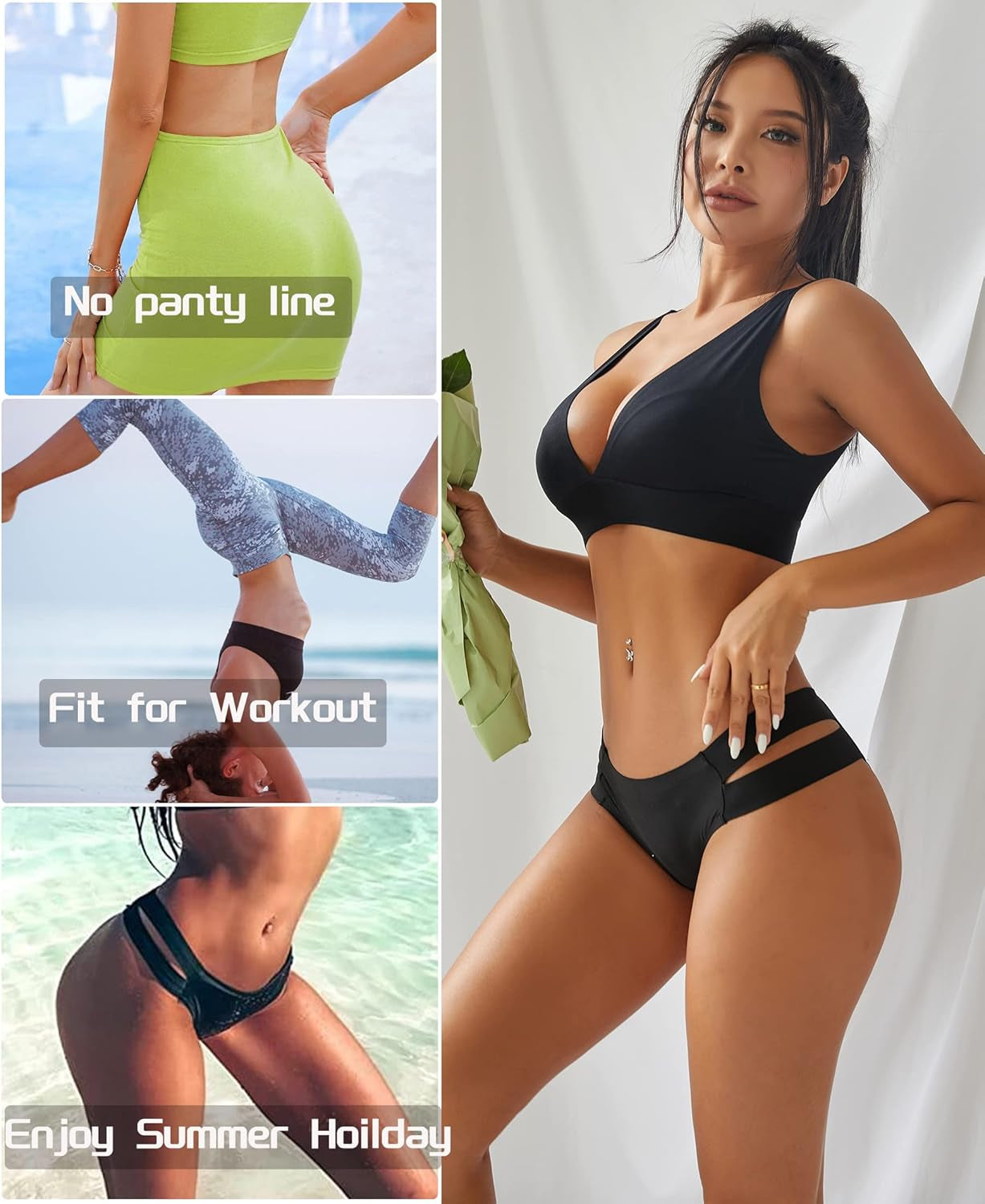 Sexy no show t-back thong underwear with stretch straps detail