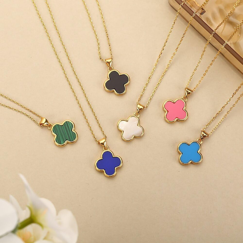 Four Leaf Clover Necklace for Women, Double Sided Mother of Pearl Pendant, Adjustable Chain, Dainty Gold Necklace, Elegant Necklaces for Women Jewelry Gifts