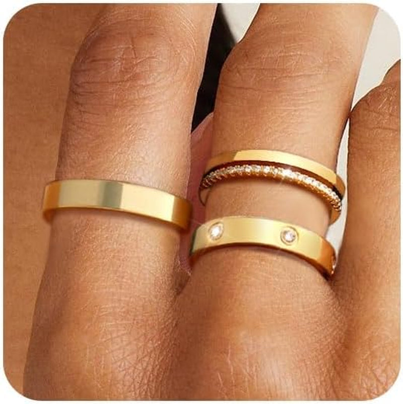 Gold Rings for Women Non Tarnish Dainty 14K Gold Plated Stackable Rings for Women Cubic Zirconia Ring Set Wedding Bands Thumb Love Engagement Rings Size 5-11