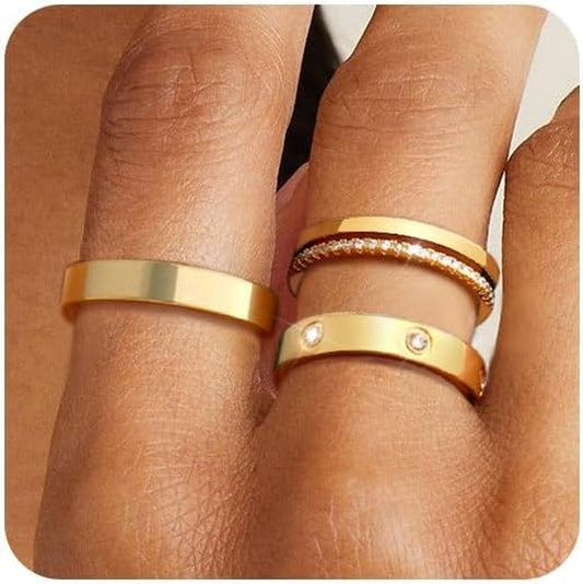 Gold Rings for Women Non Tarnish Dainty 14K Gold Plated Stackable Rings for Women Cubic Zirconia Ring Set Wedding Bands Thumb Love Engagement Rings Size 5-11