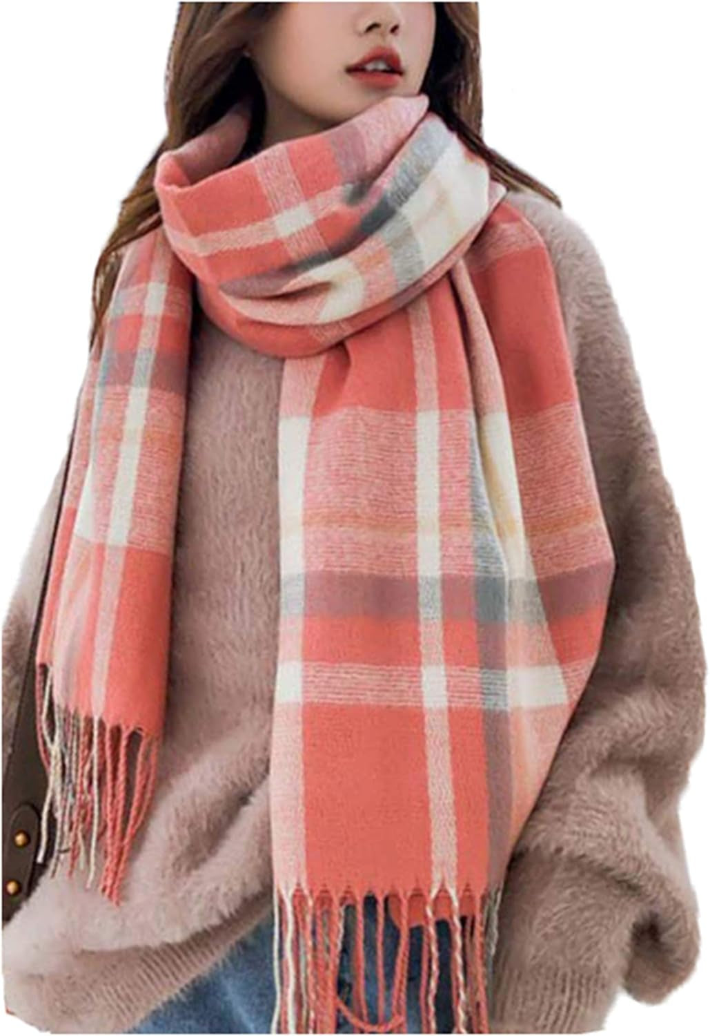 Wander Agio Women'S Fashion Scarves Long Shawl Winter Thick Warm Knit Large Plaid Scarf