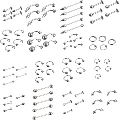 Juland 85 PCS Piercing Kit Body Piercing Surgical Steel Belly Button, Tongue, Eyebrow, Nipple, Lip, Nose Tapers Plugs Gauges Set