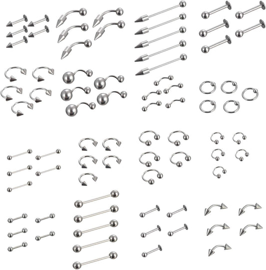 Juland 85 PCS Piercing Kit Body Piercing Surgical Steel Belly Button, Tongue, Eyebrow, Nipple, Lip, Nose Tapers Plugs Gauges Set