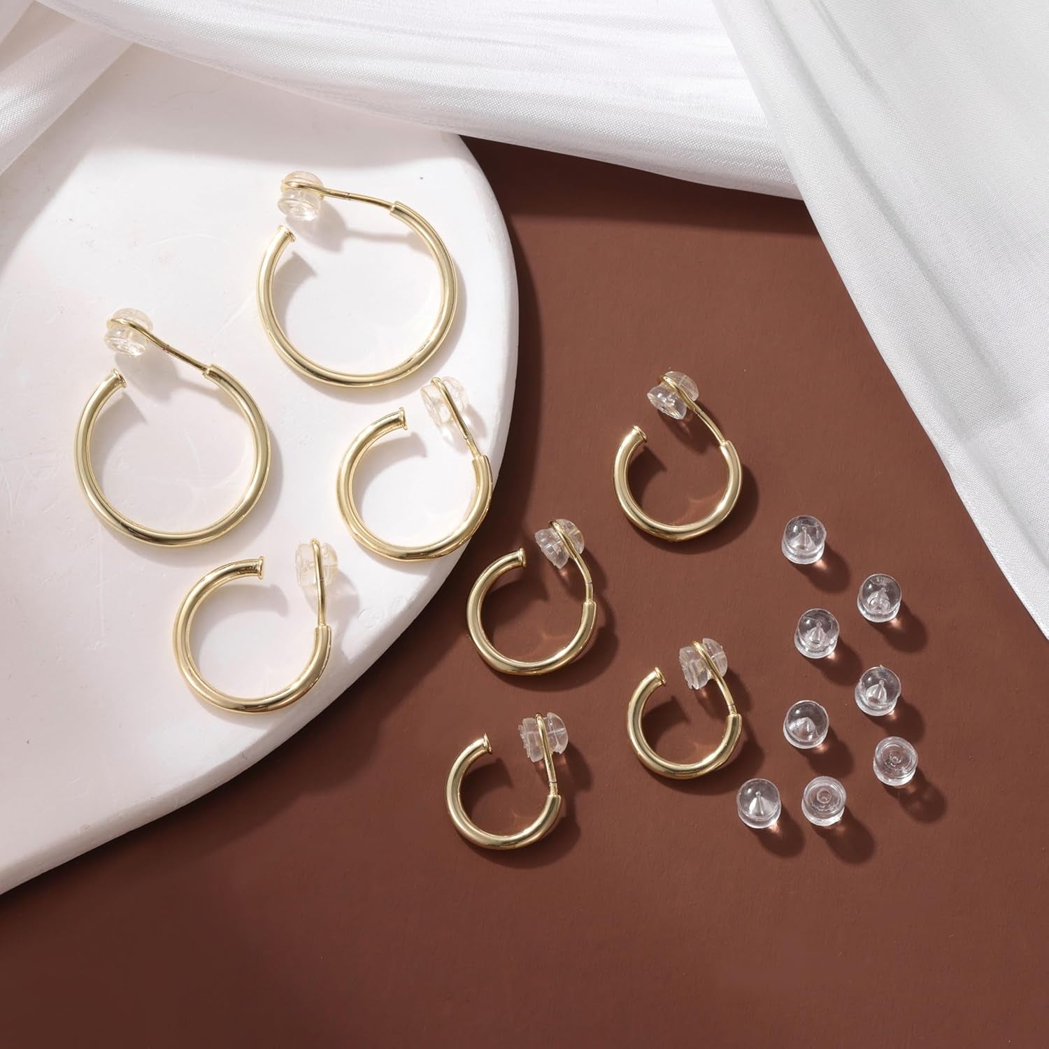 PLOMFOV Clip on Hoop Earrings for Women Non Pierced Earrings Clip on Gold Hoops Fake Earrings Clips for Non-Pierced Ears 10-20MM