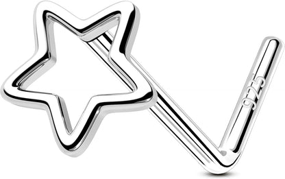 OUFER 925 Sterling Silver Nose Rings, Nose Studs for Women, Cute Nose Nostril Piercing Jewelry, L-Shaped 20G Silver Nose Rings Studs