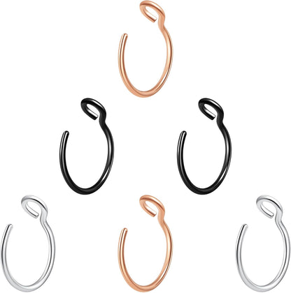 5-12 Pcs Nose Rings Hoops Nose Piercings Nose Piercing Jewelry Fake Nose Ring Fake Piercings Septum Lip Double Hoop Nose Ring Hoop Nose Rings for Women Clip on Helix Cartilage Hoop Earrings
