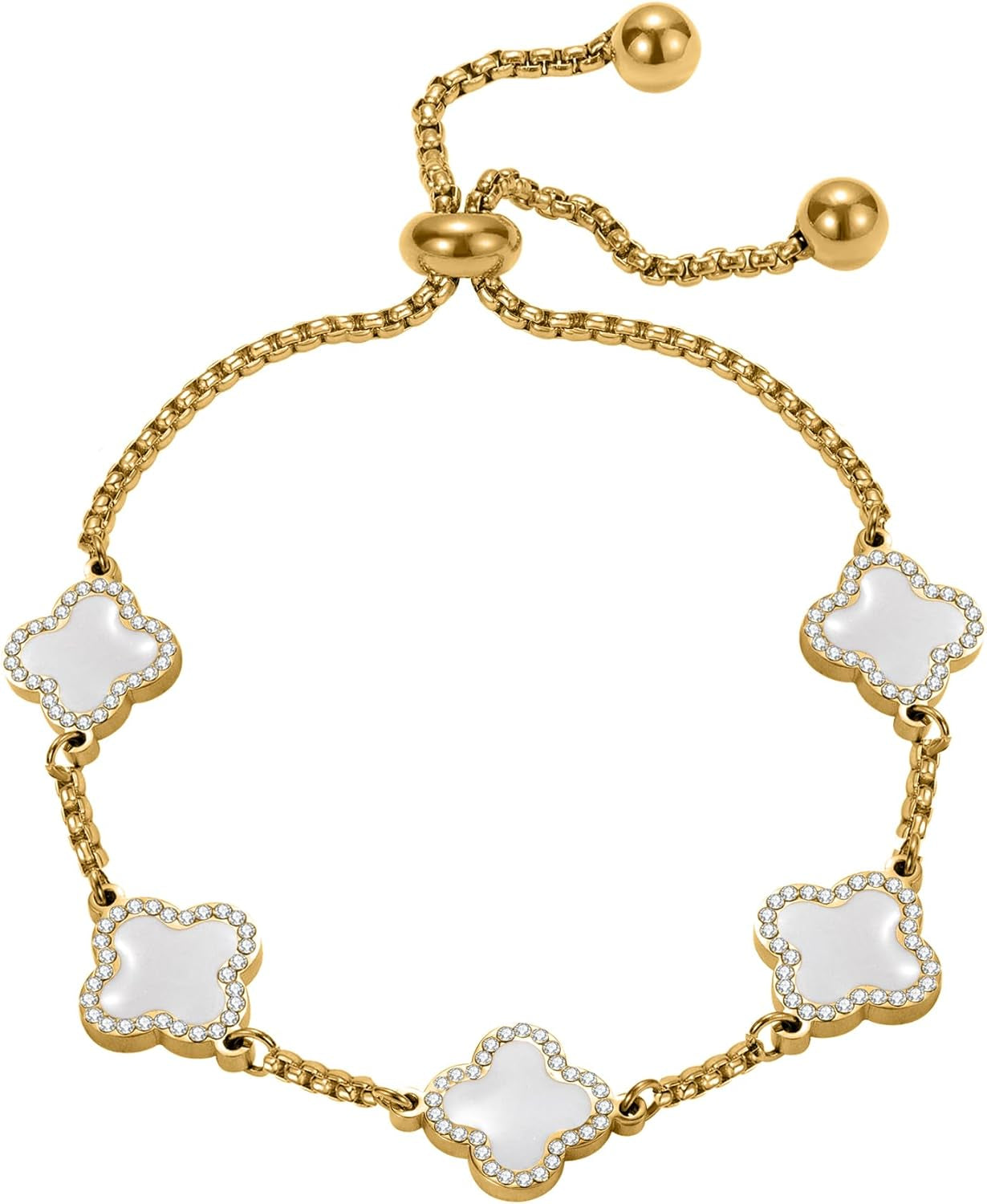 Clover Bracelet for Women 18K Gold Plated White/Black/Gold Flower Four Leaf Clover Bracelets Trendy Adjustable Jewelry Luky Gifts for Women