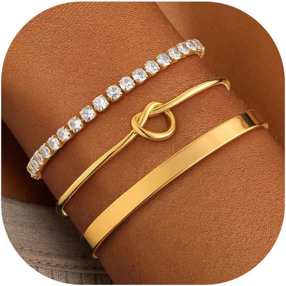 ZOERAY Silver Gold Bangle Bracelets for Women Non Tarnish 14K Gold Plated Stackable Cuff Bracelets for Women Trendy Cubic Zirconia Stainless Steel Chunky Bracelet Stack Set Waterproof Jewelry Gifts