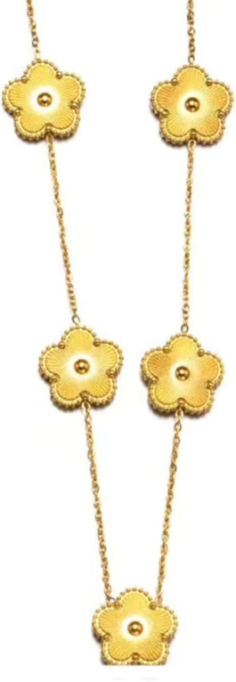 Elegant Gold Plated Flower Jewelry Set for Women, 14K Stainless Steel Necklace Bracelet Earrings, 5-Piece Clover Design, Gifts for Family and Loved Ones