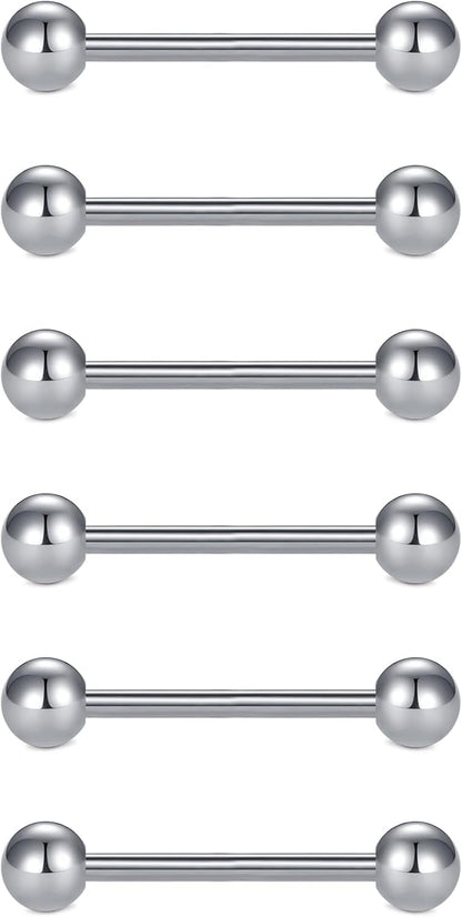 VCMART 12Mm-18Mm 14G Tongue Rings Nipple Straight Barbells Surgical Steel Body Piercing Jewelry