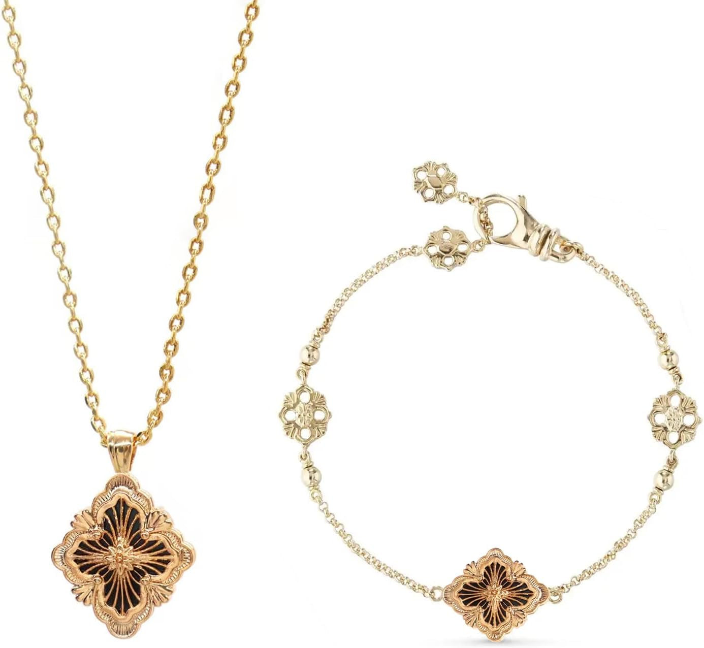 Gold Clover Necklace for Women, Double-Sided Pendant by 18K Gold-Plated Inlaid Natural Stone Pendant Necklace,Turquoise/Malachite/Black Onyx Stone/White Mother of Pearl ,Jewelry Gift for Women