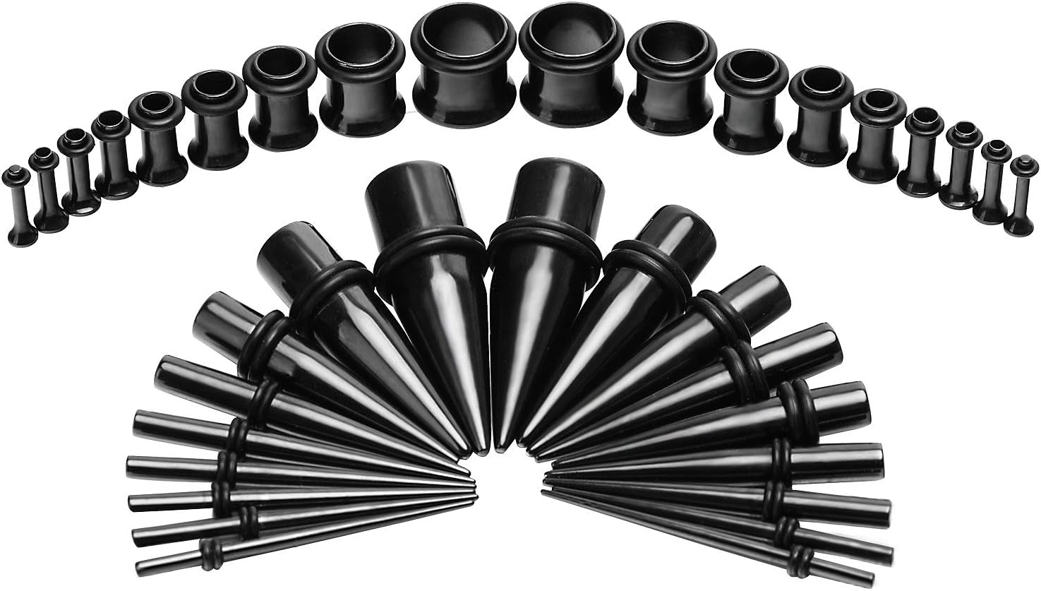 Vcmart 14G-00G 36 Pcs Ear Gauges Stretching Kit Tapers Plugs Eyelets Implant Grade Steel