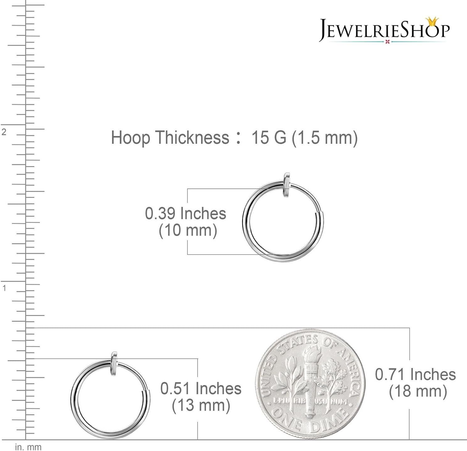 Jewelrieshop Retractable Earrings Fake Hoop Fake Nose Ring Non Pierced Earrings Fake Cartilage Piercing Clip on Nose Ring Septum Ring for Women (1 Pair, Black/Silver/Gold/White)