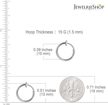 Jewelrieshop Retractable Earrings Fake Hoop Fake Nose Ring Non Pierced Earrings Fake Cartilage Piercing Clip on Nose Ring Septum Ring for Women (1 Pair, Black/Silver/Gold/White)