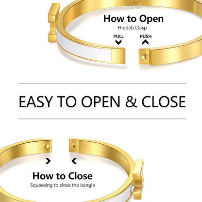 H Bracelet for Women - 18K Gold Plated Titanium Steel Cuff | Cubic Zirconia Bangle Jewelry Gift, Simple & Durable Everyday Wear (S/M/L Size)