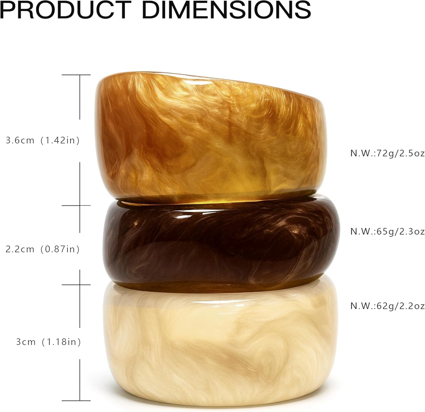 Set of Chunky Acrylic Resin Bangle Bracelets for Women, Retro Brown and Colorful Stackable Bangles, Statement Jewelry Gift