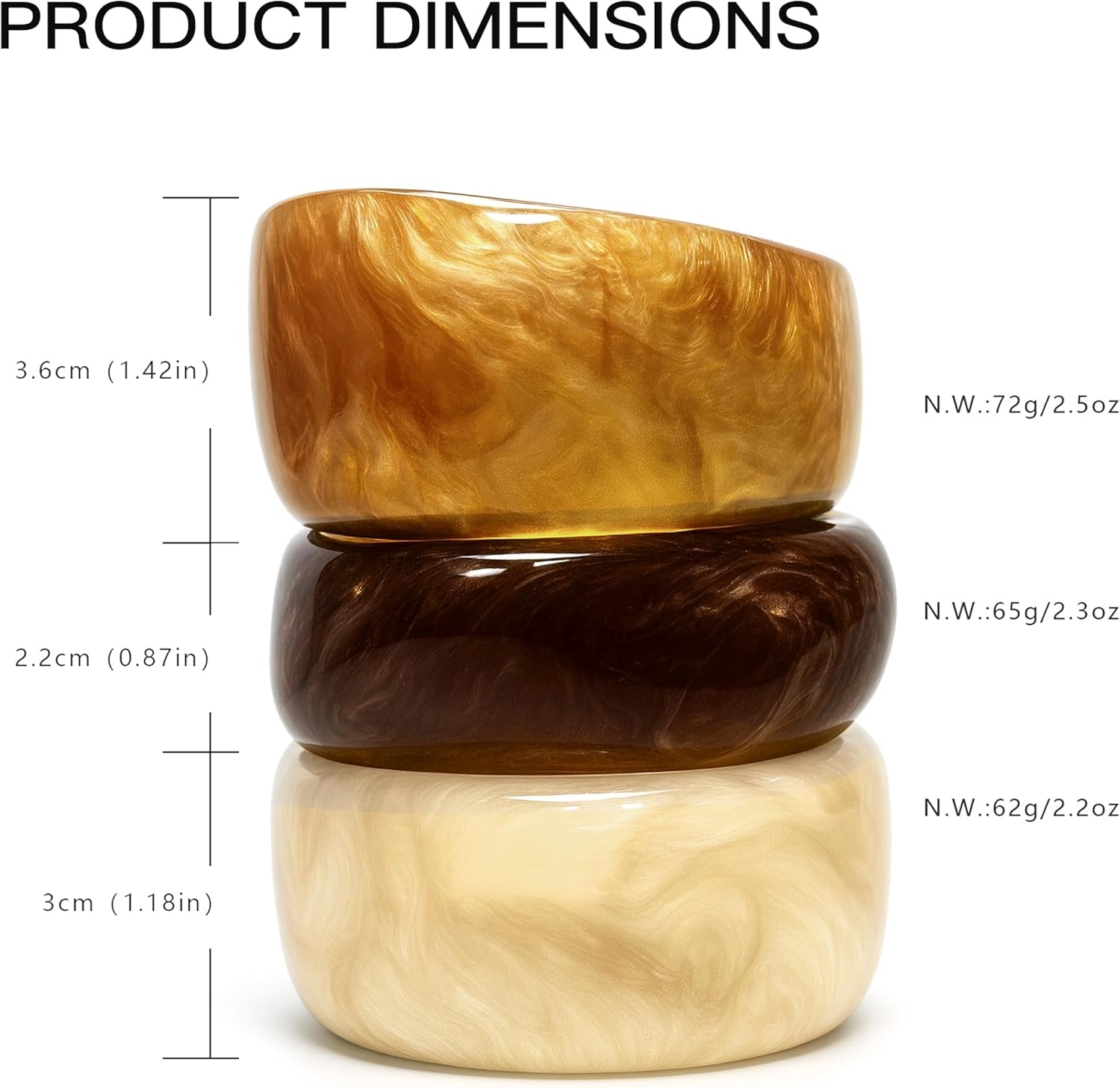 Set of Chunky Acrylic Resin Bangle Bracelets for Women, Retro Brown and Colorful Stackable Bangles, Statement Jewelry Gift