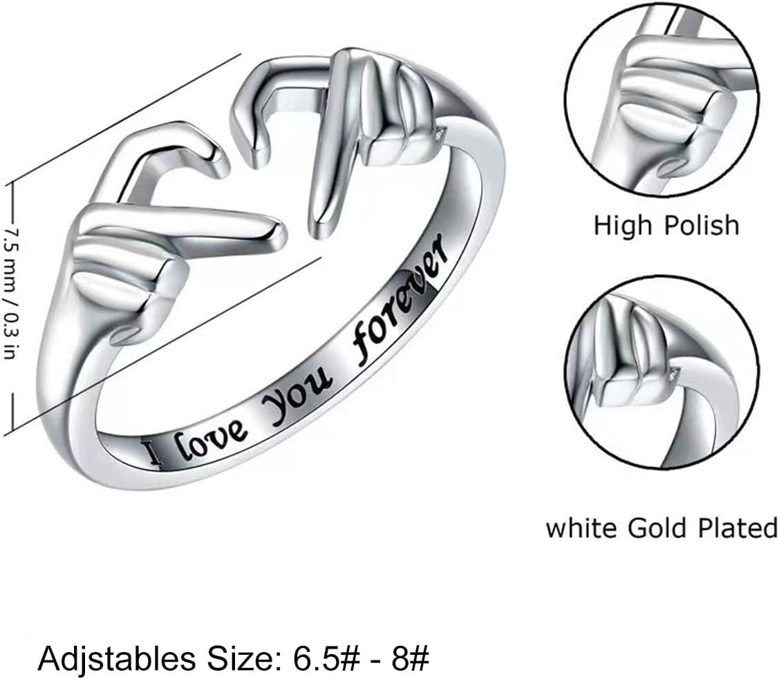 Heart ring with hugging hands symbol of eternal friendship