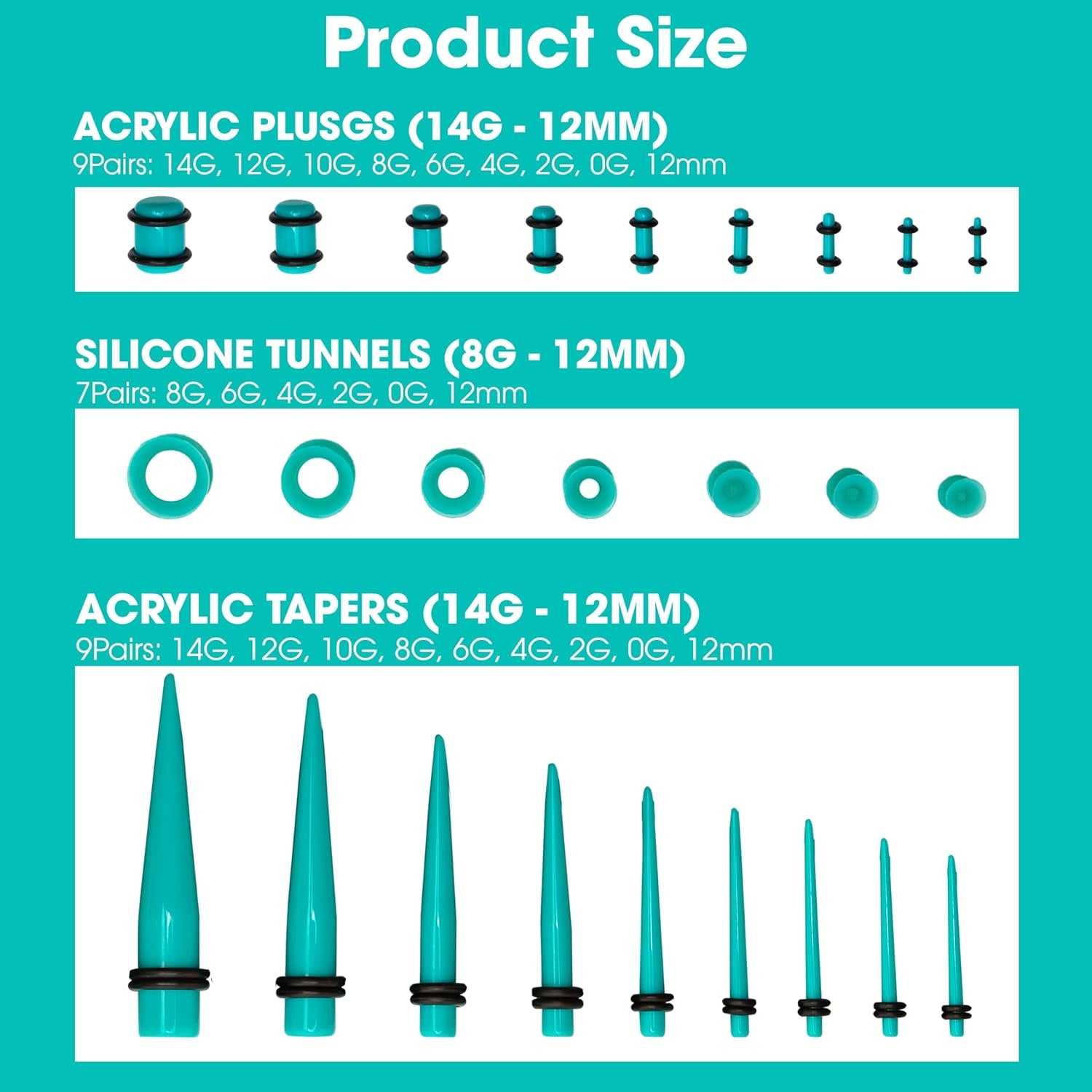 Acrylic, Silicone Ear Stretching Kit: Lightweight Tapers, Heart Tunnels & Plugs for Starter Expanders | Body Piercing Jewelry Earring Gauges Gauging Set for Men, Women (Size: 14G-0000G)