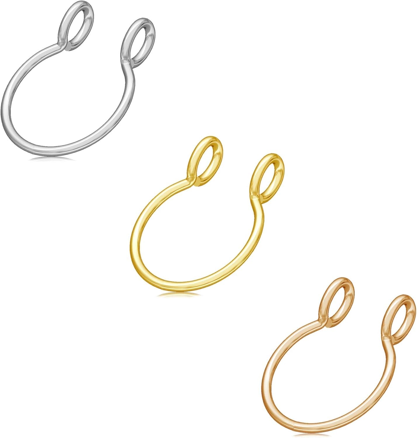 Fake Septum Hoop Nose Ring - 20G, 8Mm, Clip On, Gold, Rose Gold, Silver, Non-Pierced Faux Body Piercing Jewelry