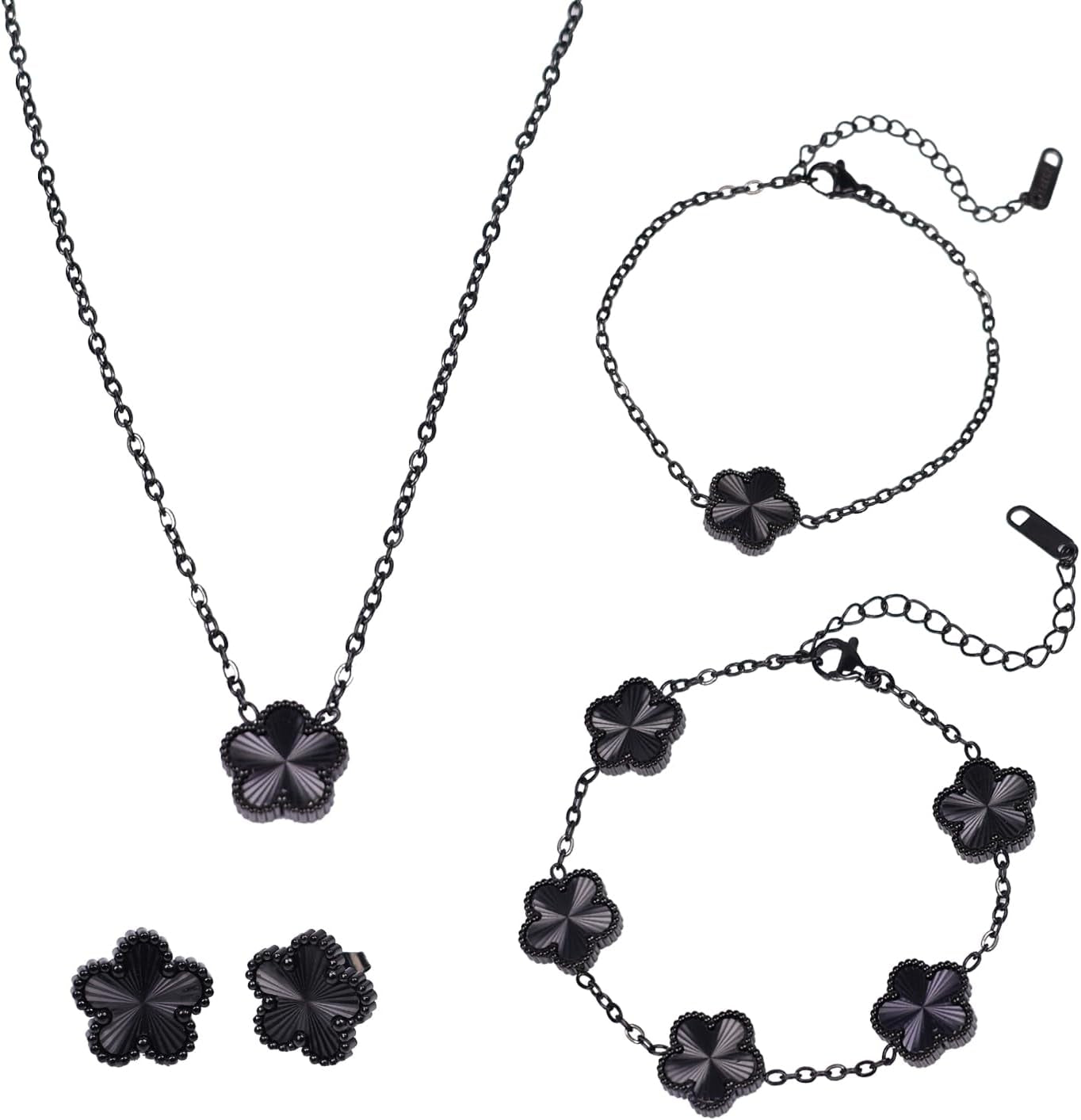 Freinit 4Pcs Gold Necklace Earrings Bracelet Set, 18K Gold Plated Flower Jewelry Set Floral Pendant Stud Gold Jewelry Sets for Women,Christmas Birthday Lucky Gift for Mom Wife Daughter GF