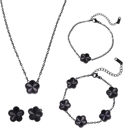 Freinit 4Pcs Gold Necklace Earrings Bracelet Set, 18K Gold Plated Flower Jewelry Set Floral Pendant Stud Gold Jewelry Sets for Women,Christmas Birthday Lucky Gift for Mom Wife Daughter GF