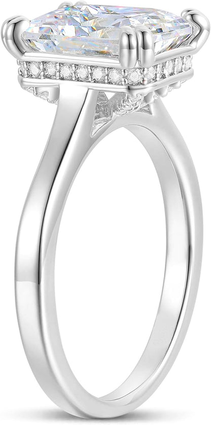 14K White Gold 4 Carat Radiant Cut Moissanite Rings 14K Hidden Halo Moissanite Engagement Ring 14K 4 Carat Radiant Rings for Women