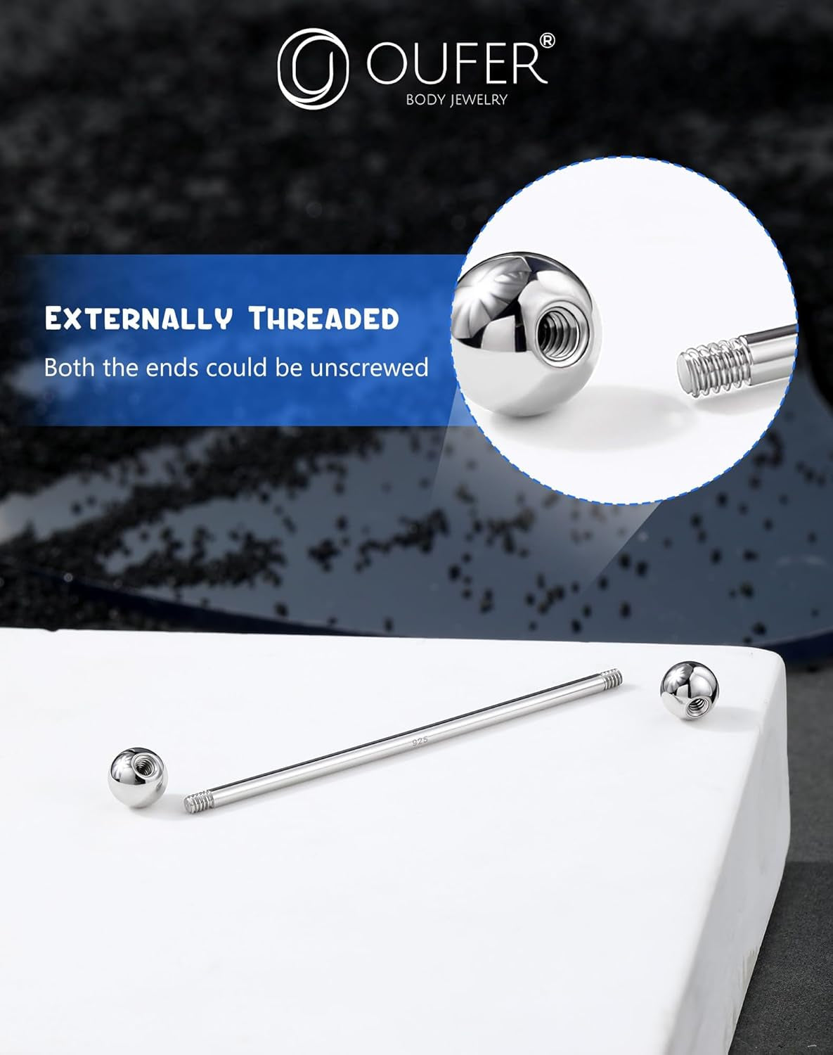 OUFER Industrial Piercing Jewelry, 925 Sterling Silver Industrial Bar Jewelry, 14G Industrial Jewelry, Industrial Barbells, Industrial Earrings for Women Men