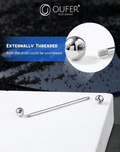 OUFER Industrial Piercing Jewelry, 925 Sterling Silver Industrial Bar Jewelry, 14G Industrial Jewelry, Industrial Barbells, Industrial Earrings for Women Men